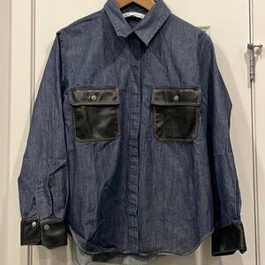 EC Zara Denim / Faux Leather Button Down Shirt - Size XL